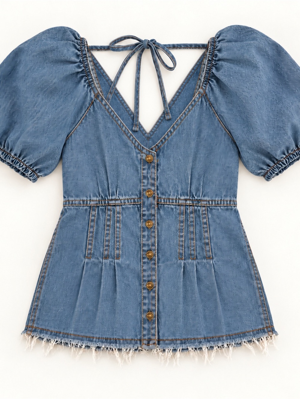 Pilcro Blue Denim Puff-Sleeve Button-Front Top